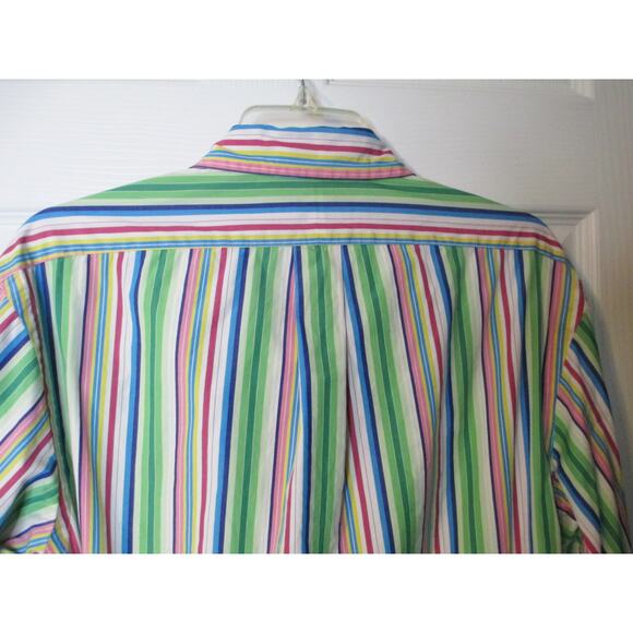 Polo Ralph Lauren Shirt Mens L Button Down Green Pink Vertical Stripe Oxford VTG - Picture 5 of 6